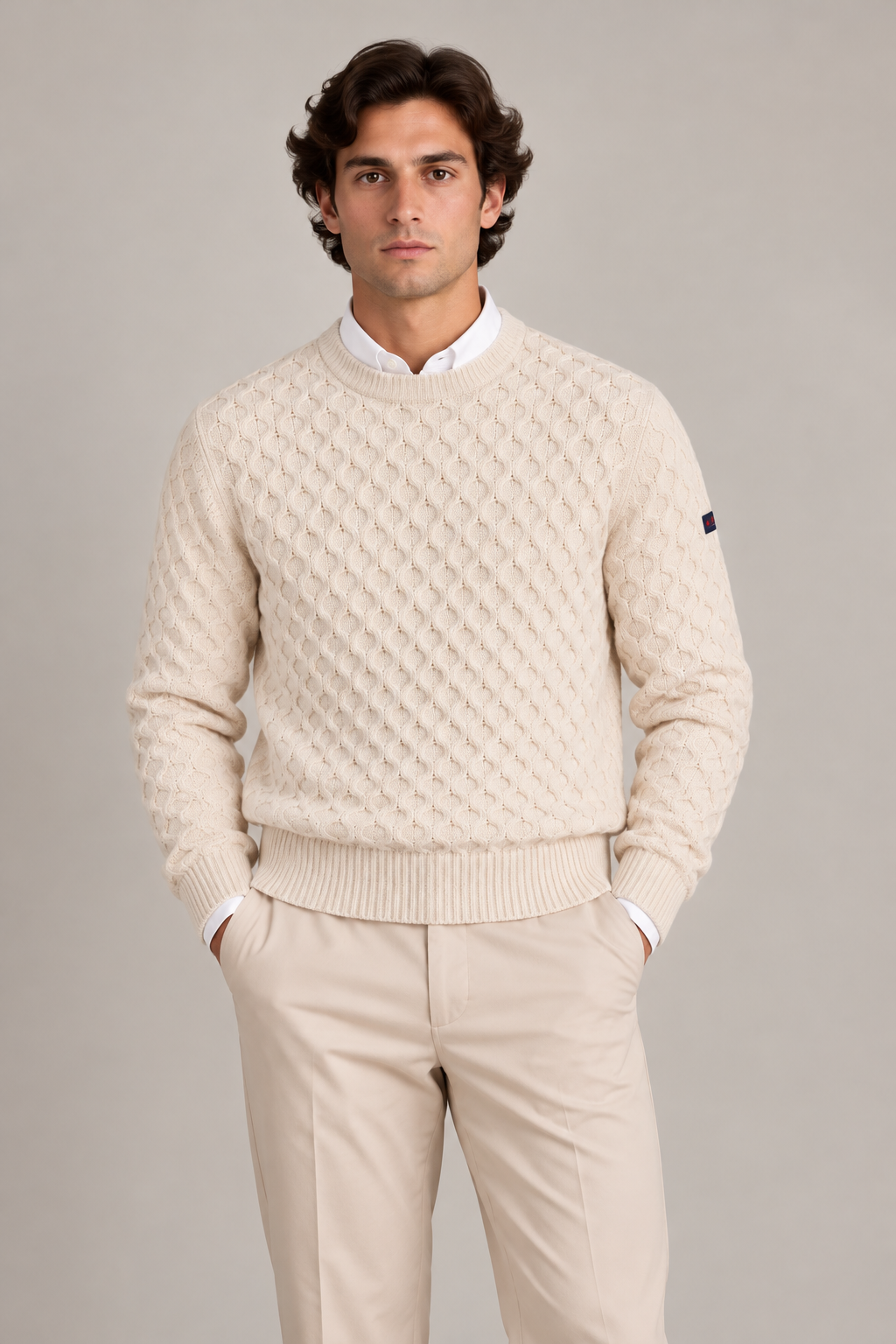 Camisola de Homem em Lã com Malha em Relevo