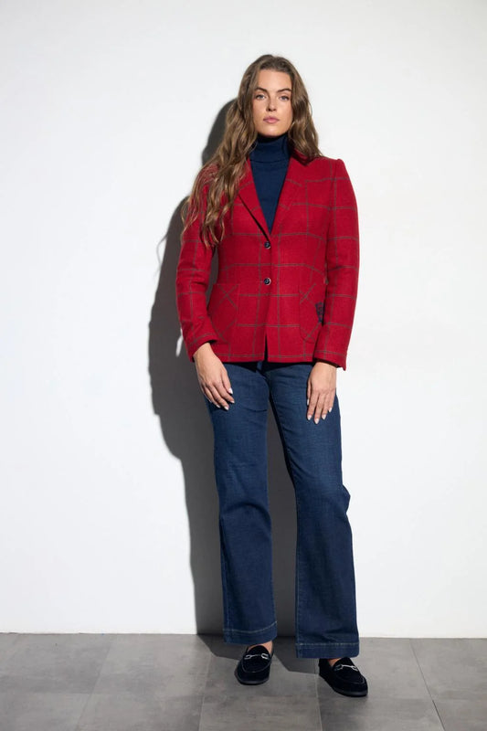 Blazer de Senhora em Lã Xadrez Vermelho