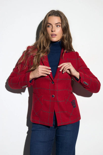 Blazer de Senhora em Lã Xadrez Vermelho