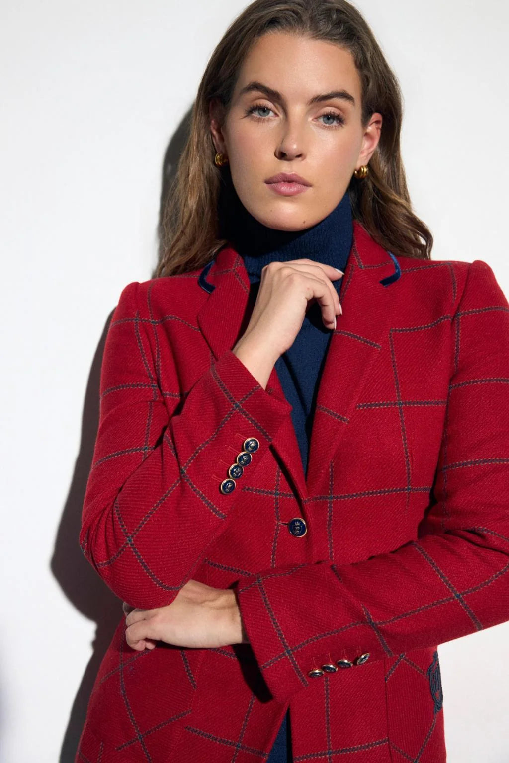 Blazer de Senhora em Lã Xadrez Vermelho
