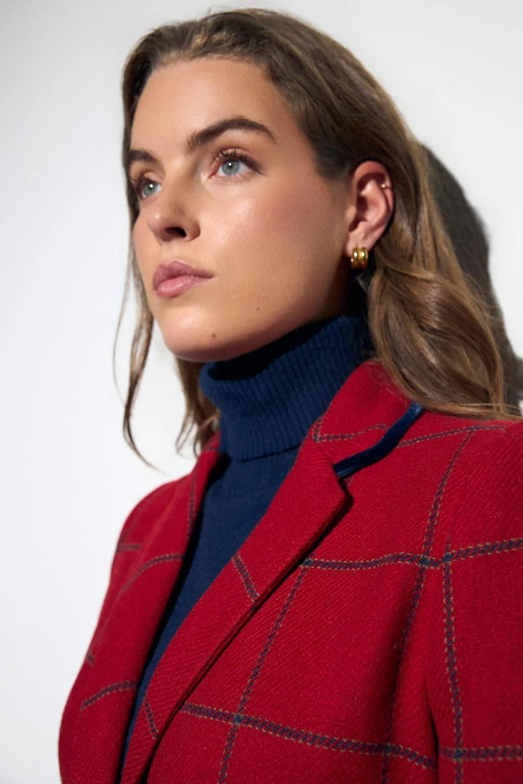 Blazer de Senhora em Lã Xadrez Vermelho