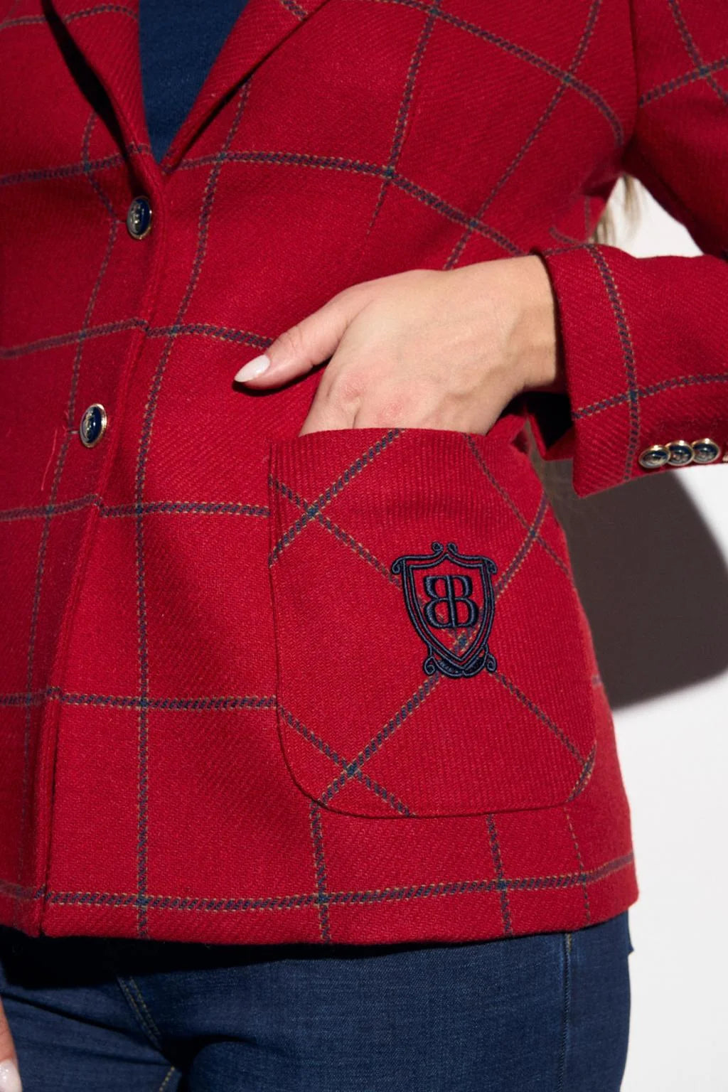 Blazer de Senhora em Lã Xadrez Vermelho