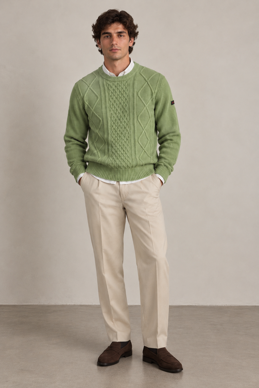 Camisola de Homem em Lã com Malha Trabalhada
