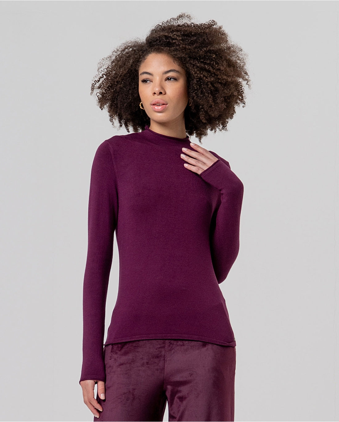 Camisola de Malha Fina com Meia Gola