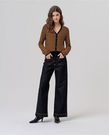Cardigan de Malha Multicolor com Padrão Ziguezague