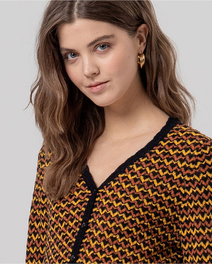 Cardigan de Malha Multicolor com Padrão Ziguezague