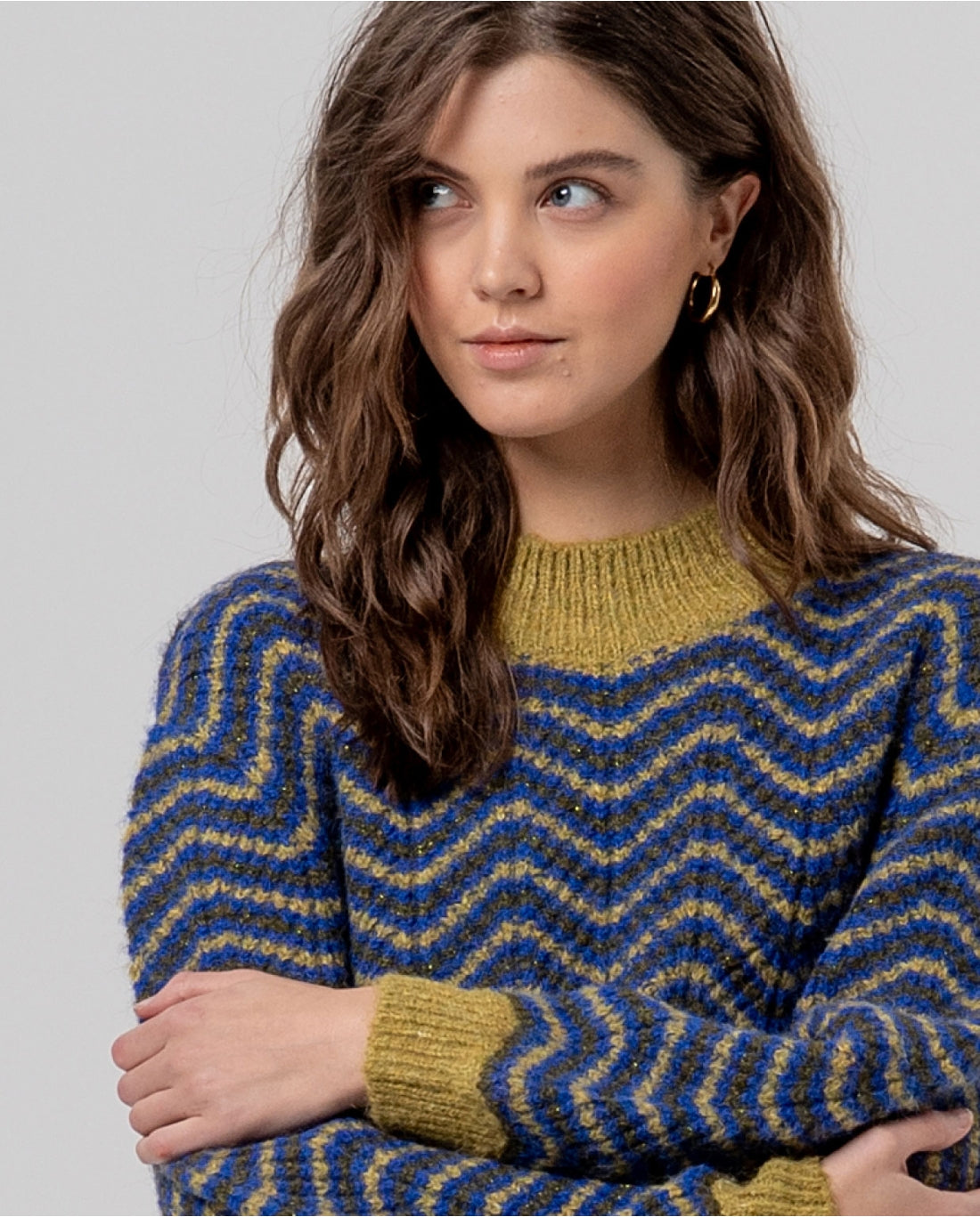 Camisola de Malha Bicolor com Padrão Ziguezague