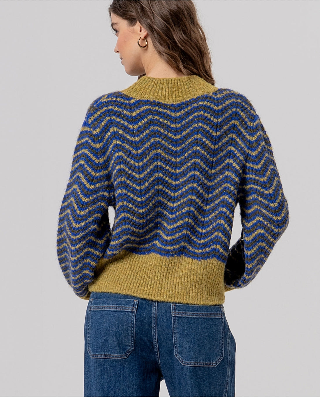 Camisola de Malha Bicolor com Padrão Ziguezague