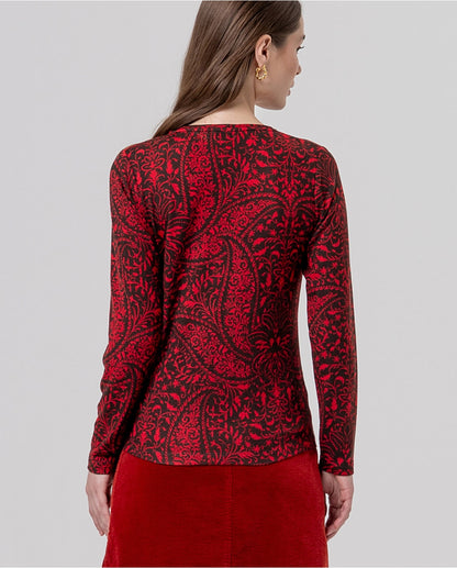 Camisola de Malha Fina Estampada com Decote em V