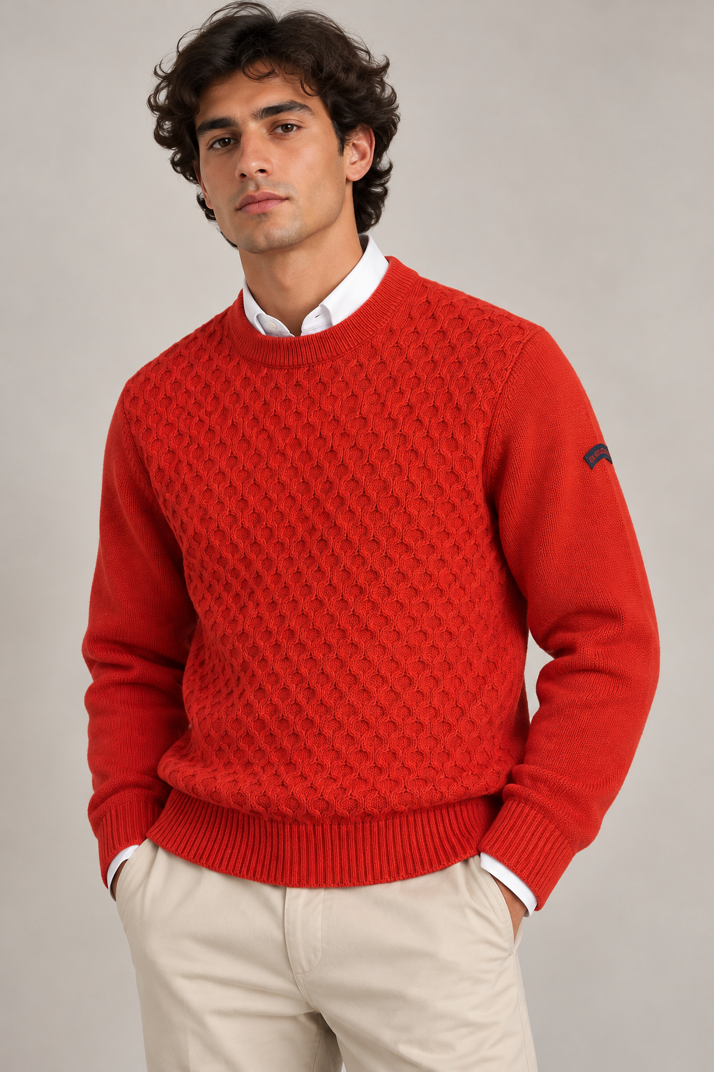 Camisola de Homem em Lã com Malha em Relevo