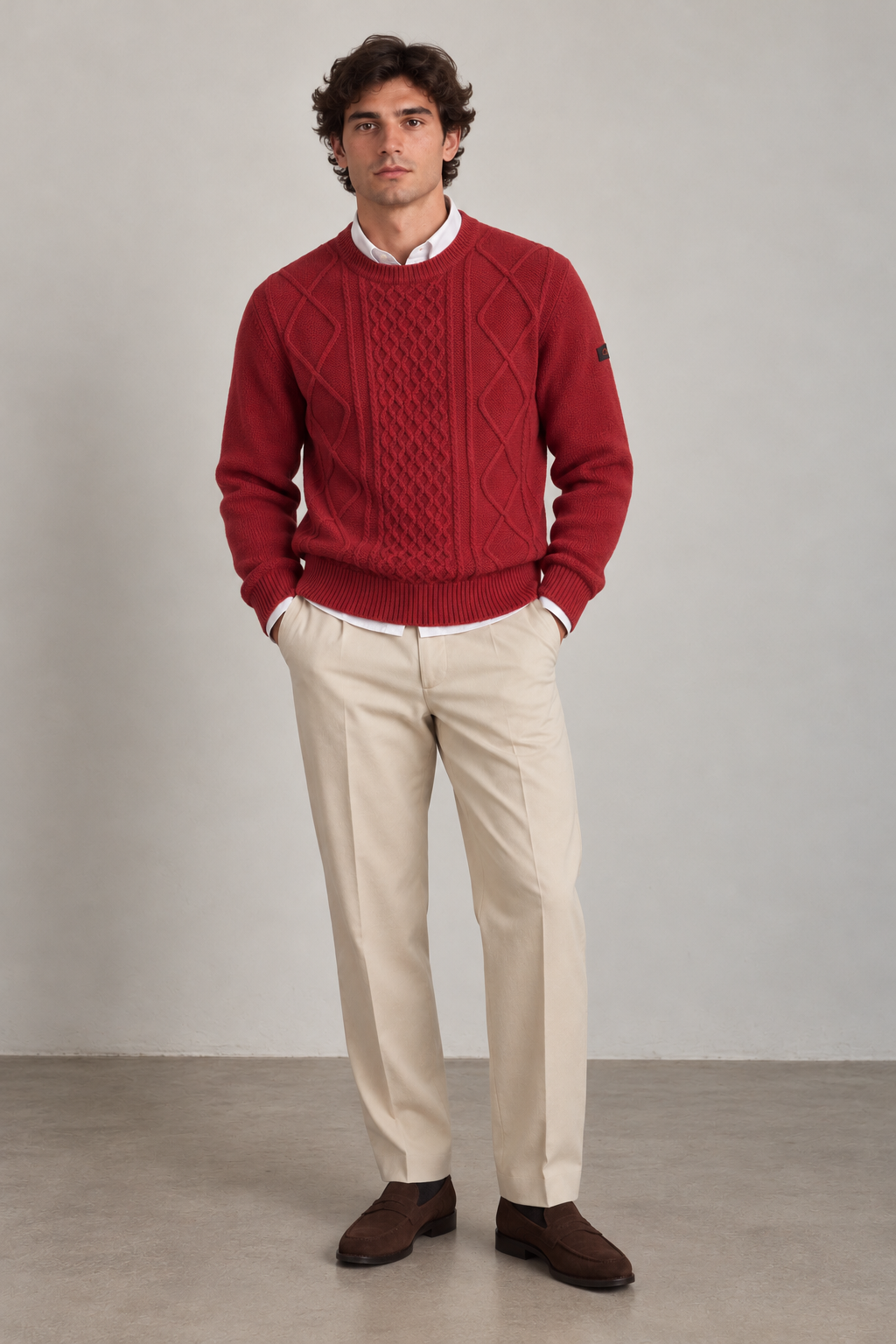 Camisola de Homem em Lã com Malha Trabalhada