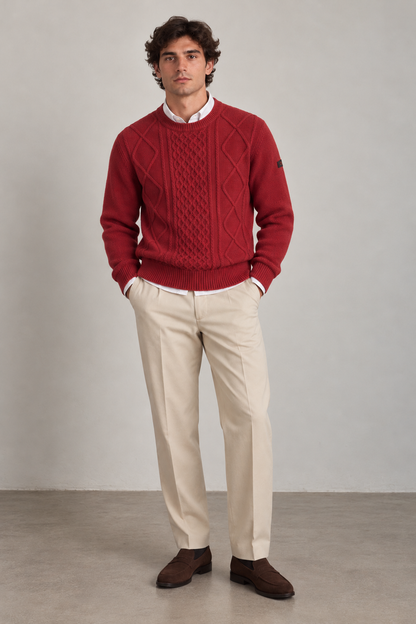 Camisola de Homem em Lã com Malha Trabalhada