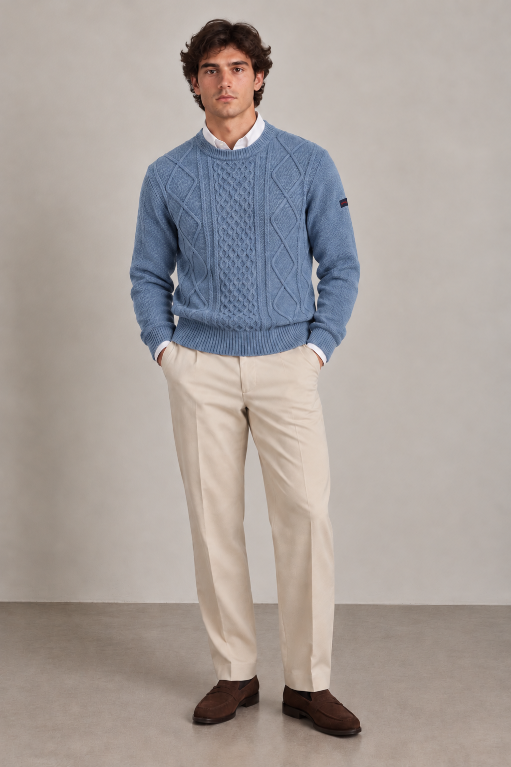 Camisola de Homem em Lã com Malha Trabalhada