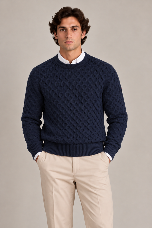 Camisola de Homem em Lã com Malha em Relevo