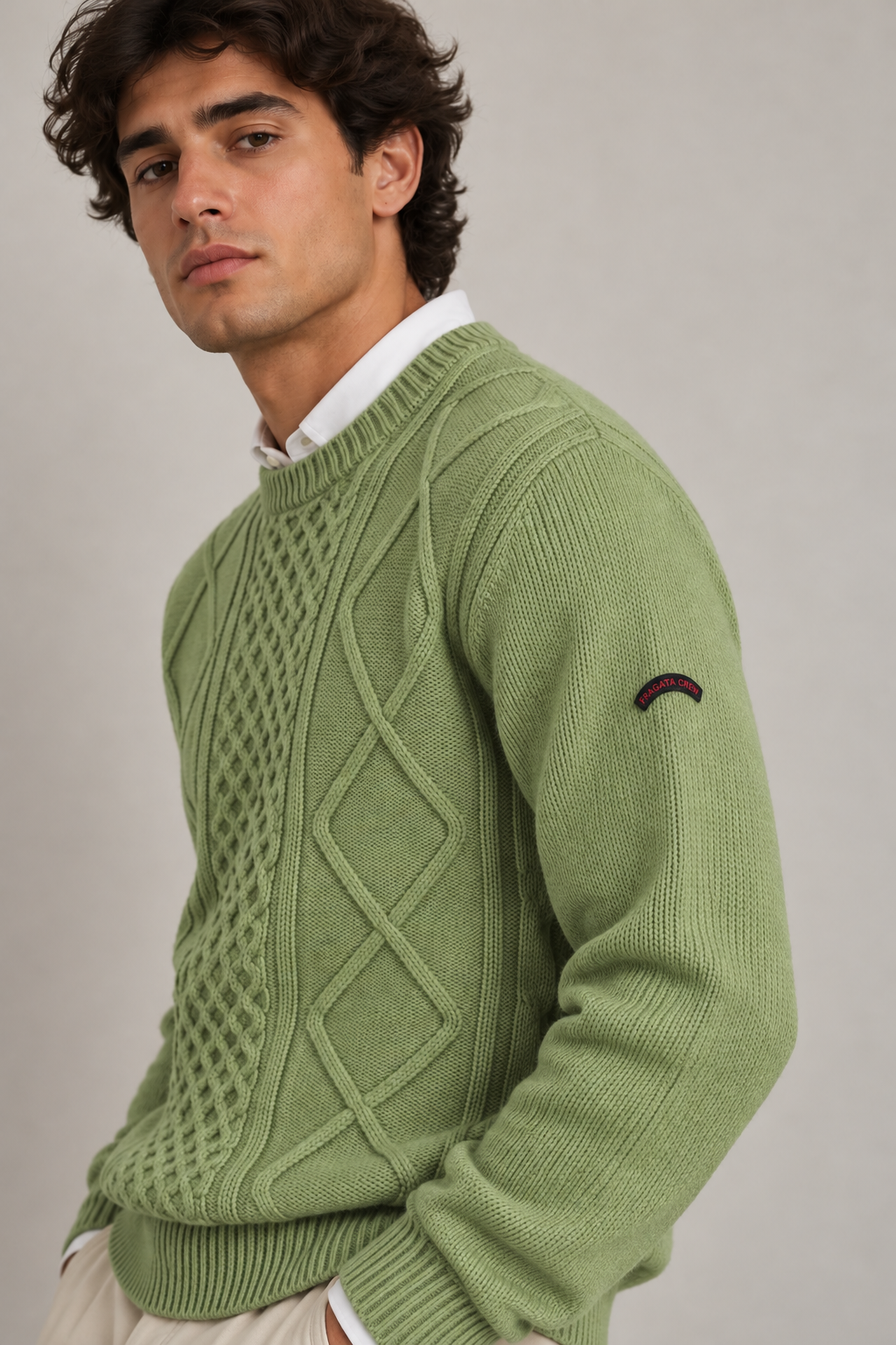 Camisola de Homem em Lã com Malha Trabalhada